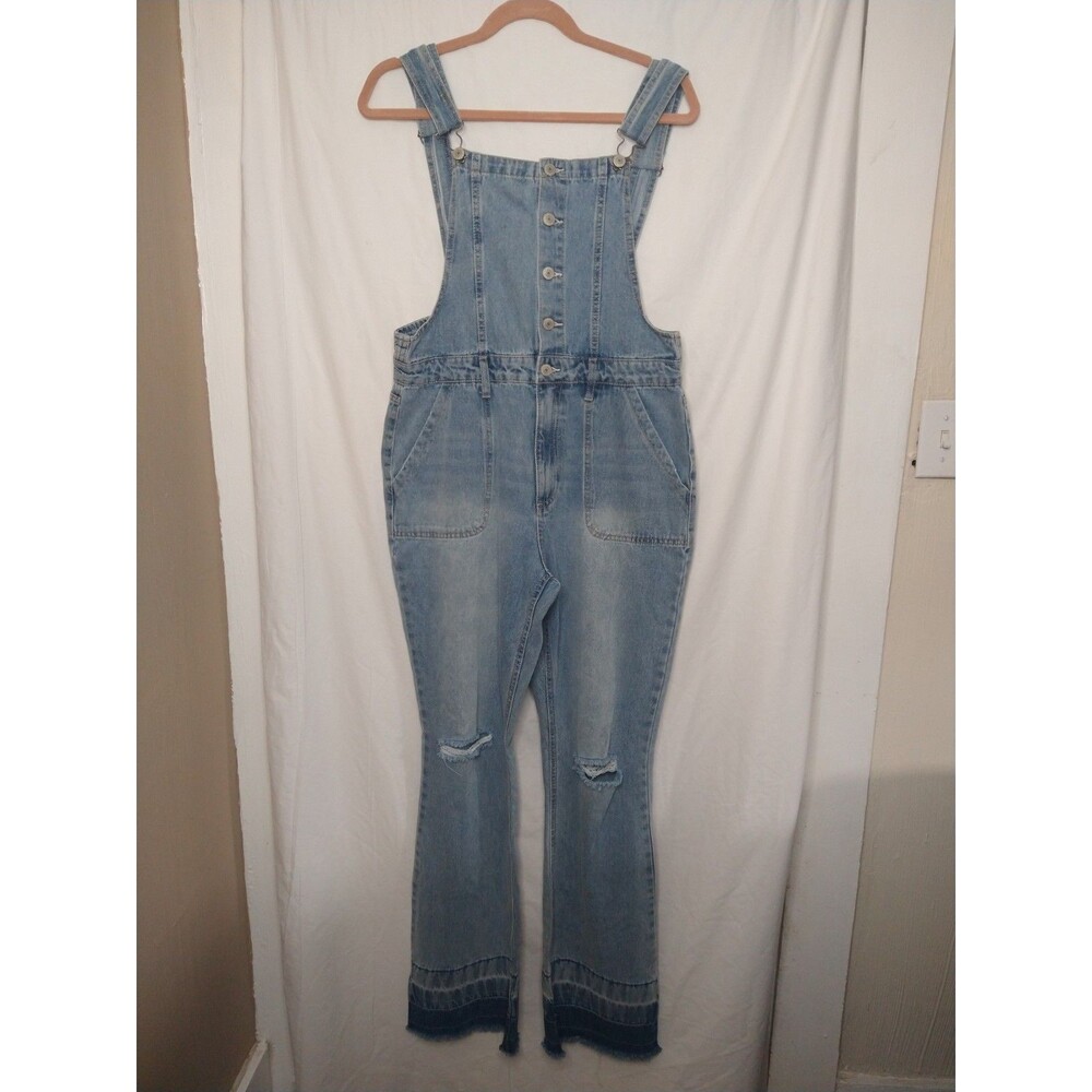 Arizona Jeans Womens Overalls Distressed Blue Denim Size Large 100% Cotton